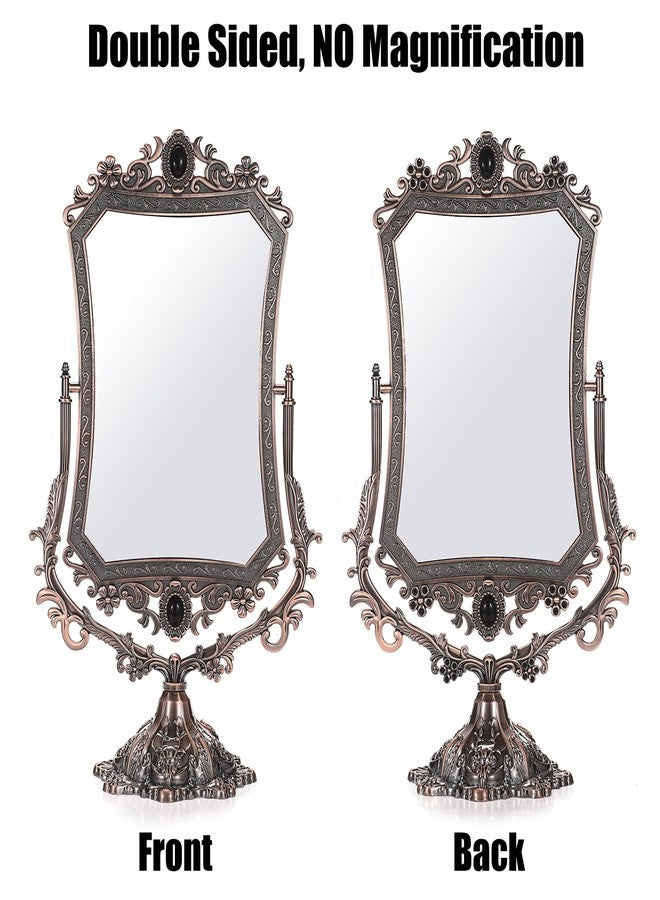 JUXYES Metal Tabletop Antique Decorative Makeup Mirror with Stand, Vintage 360° Swivel Double Sided Cosmetic Mirror with Frame, Retro Desktop Dressing Mirror Magic Mirror for Dresser - Image 5
